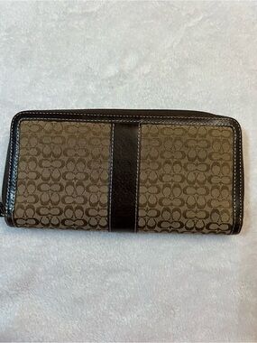 Coach Brown Signature Monogram Wallet with Dark Leather Trim